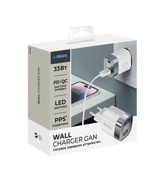 СЗУ usb/type-c 33W PD QC Deppa GaN белый